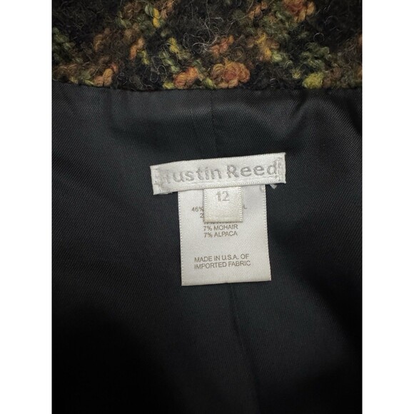 Vintage Austin Reed Women’s Plaid Wool Black Green Rust Trench Jacket Coat Sz 12 - Picture 3 of 10